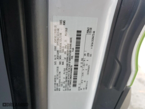 2019 Ford Transit Van with VIN 1FTBW2CM4KKA98670, listed as a Copart auction lot 56225074 with 1,953 mi miles and Clean Title. Bid and sale history available at carsss.com. Image 13.