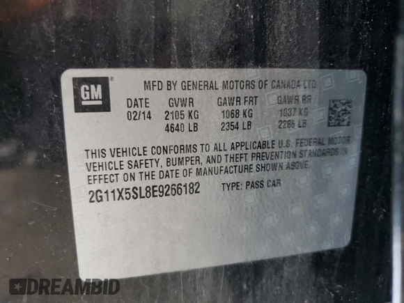 2014 Chevrolet Impala LS z VIN 2G11X5SL8E9266182, wystawiony jako Copart lot #58728465 z przebiegiem 205 265 mil mil oraz Szkoda całkowita • Salvage title. Historia ofert i sprzedaży dostępna na DreamBid. Obrazek 12.