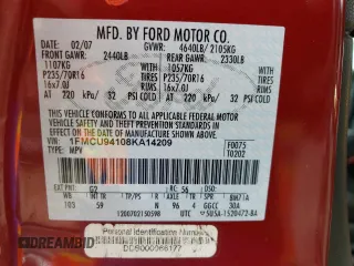 2008 Ford Escape Limited z VIN 1FMCU94108KA14209, wystawiony jako Copart lot #57857305 z przebiegiem 186 893 mil mil oraz Szkoda całkowita • Salvage title. Historia ofert i sprzedaży dostępna na DreamBid. Obrazek 14.