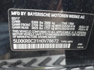 2017 BMW X5 xDrive35i with VIN 5UXKR0C31H0V78672, listed as a IAAI auction lot 42084958 with 95,782 mi miles and . Bid and sale history available at DreamBid. Image 9.