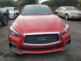 2018 Infiniti Q50 Red Sport 400 with VIN JN1FV7AR6JM481502, listed as a Copart auction lot 79382084 with 74,095 mi miles and Salvage title. Bid and sale history available at DreamBid. Image 5.