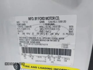 2013 Ford F-150 XL with VIN 1FTFW1ET5DFB01619, listed as a IAAI auction lot 41109292 with 247,785 mi miles. Bid and sale history available at carsss.com. Image 9.