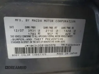 2008 Mazda 3 S Touring with VIN JM1BK343081865078, listed as a Copart auction lot 52068525 with 109,006 mi miles and Salvage Title. Bid and sale history available at DreamBid. Image 13.