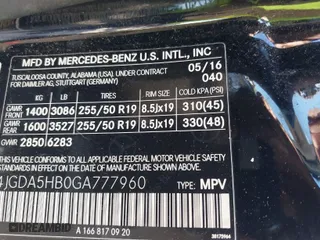 2016 Mercedes-Benz GLE with VIN 4JGDA5HB0GA777960, listed as a IAAI auction lot 41406957 with 137,026 mi miles. Bid and sale history available at carsss.com. Image 9.
