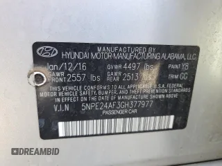 2016 Hyundai Sonata SE с VIN 5NPE24AF3GH377977, выставлен на аукционе Copart как лот 52004995 с пробегом 136 199 миль миль и Списание • Salvage title. История ставок и продаж доступна на DreamBid. Изображение 14.