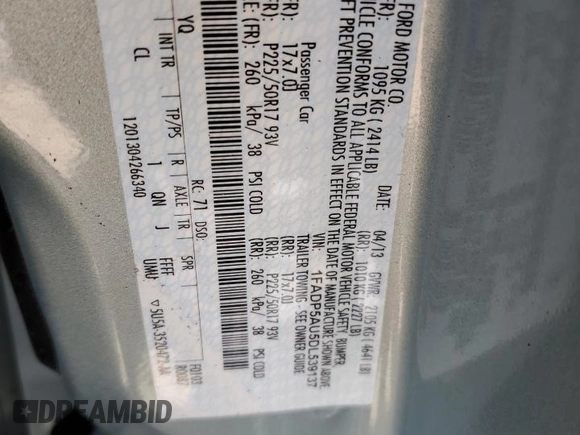 2013 Ford C-Max SE with VIN 1FADP5AU5DL539137, listed as a Copart auction lot 54687445 with 134,418 mi miles and Salvage Title. Bid and sale history available at carsss.com. Image 13.