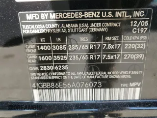 2006 Mercedes-Benz M 350 with VIN 4JGBB86E56A076073, listed as a Copart auction lot 52867775 with 139,017 mi miles and Salvage Title. Bid and sale history available at DreamBid. Image 12.