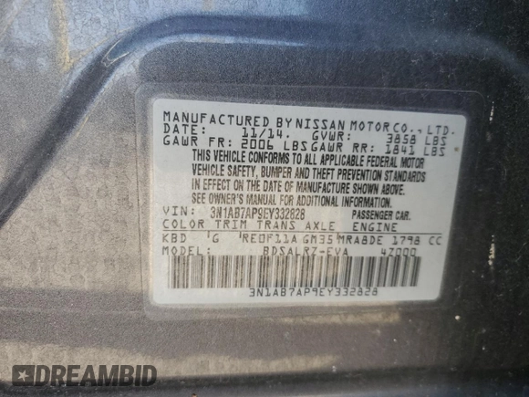 2014 Nissan Sentra SV with VIN 3N1AB7AP9EY332828, listed as a Copart auction lot 44182745 with 71,028 mi miles and Clean Title. Bid and sale history available at DreamBid. Image 12.