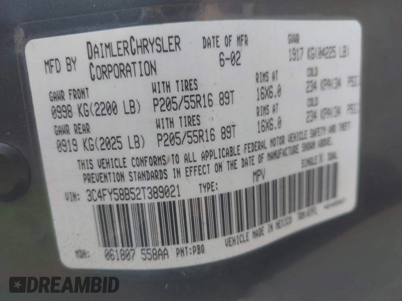 2002 Chrysler PT Cruiser Touring с VIN 3C4FY58B52T389021, выставлен на аукционе IAAI как лот 42502927 с пробегом 111 286 миль миль и . История ставок и продаж доступна на DreamBid. Изображение 9.