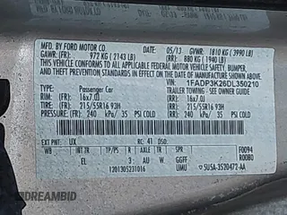 2013 Ford Focus SE with VIN 1FADP3K26DL350210, listed as a IAAI auction lot 41822980 with 124,569 mi miles and . Bid and sale history available at carsss.com. Image 9.