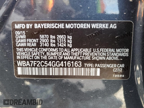2016 BMW 7 Series 750i xDrive z VIN WBA7F2C54GG416163, wystawiony jako Copart lot #53981095 z przebiegiem 91 822 mil mil oraz Szkoda całkowita • Salvage title. Historia ofert i sprzedaży dostępna na DreamBid. Obrazek 12.