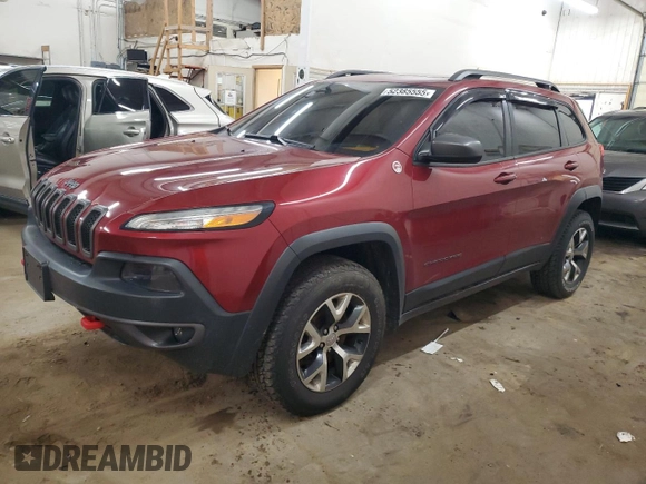 2015 Jeep Cherokee Trailhawk z VIN 1C4PJMBS9FW509642, wystawiony jako Copart lot #52385555 z przebiegiem 135 477 mil mil oraz Szkoda całkowita • Salvage title. Historia ofert i sprzedaży dostępna na DreamBid. Obrazek 1.