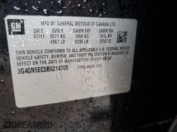 2011 Buick Regal CXL RL1 with VIN 2G4GN5EC5B9214700, listed as a Copart auction lot 59635015 with 203,113 mi miles and Salvage title. Bid and sale history available at DreamBid. Image 12.