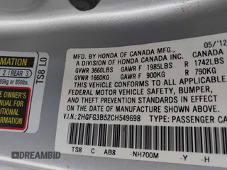 2012 Honda Civic Cpe LX with VIN 2HGFG3B52CH549698, listed as a IAAI auction lot 41818647 with 100,975 mi miles. Bid and sale history available at carsss.com. Image 9.