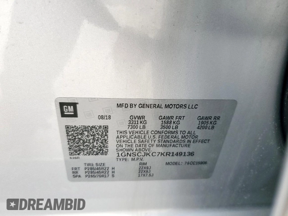 2019 Chevrolet Suburban LT with VIN 1GNSCJKC7KR149136, listed as a Copart auction lot 45931855 with 56,750 mi miles and Clean Title. Bid and sale history available at carsss.com. Image 12.