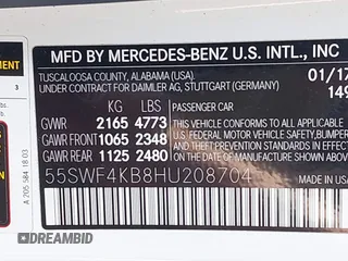 2017 Mercedes-Benz C 300 с VIN 55SWF4KB8HU208704, выставлен на аукционе IAAI как лот 42051688 с пробегом 108 835 миль миль и . История ставок и продаж доступна на DreamBid. Изображение 9.