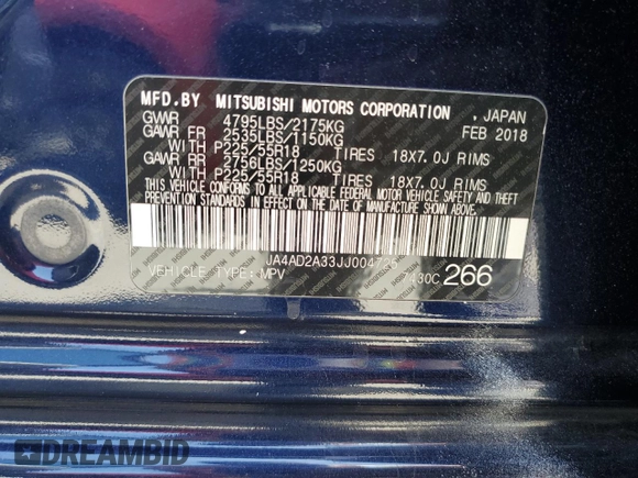 2018 Mitsubishi Outlander ES z VIN JA4AD2A33JJ004725, wystawiony jako Copart lot #55517105 z przebiegiem 79 815 mil mil oraz Szkoda całkowita • Salvage title. Historia ofert i sprzedaży dostępna na DreamBid. Obrazek 13.