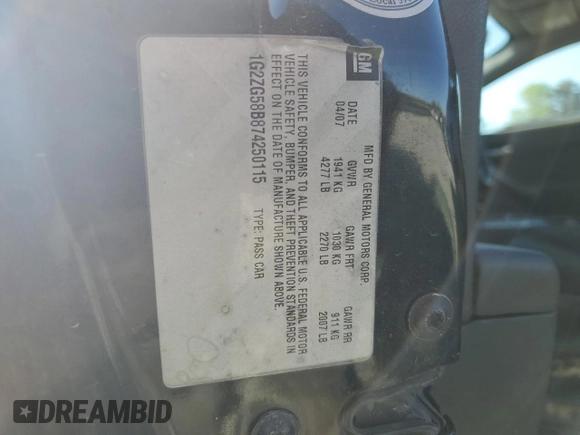 2007 Pontiac G6 G6 z VIN 1G2ZG58B874250115, wystawiony jako Copart lot #53437355 z przebiegiem 237 666 mil mil oraz Szkoda całkowita • Salvage title. Historia ofert i sprzedaży dostępna na DreamBid. Obrazek 14.