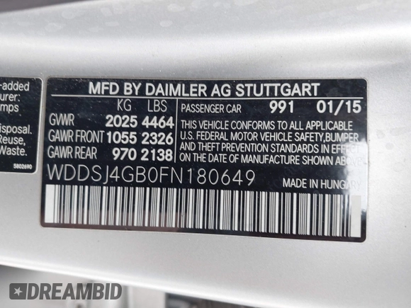 2015 Mercedes-Benz CLA 250 with VIN WDDSJ4GB0FN180649, listed as a IAAI auction lot 41886351 with 160,262 mi miles and . Bid and sale history available at DreamBid. Image 9.