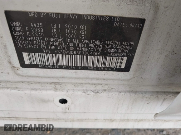 2014 Subaru Legacy Premium with VIN 4S3BMBD65E3004364, listed as a IAAI auction lot 42731718 with 148,250 mi miles and . Bid and sale history available at DreamBid. Image 9.