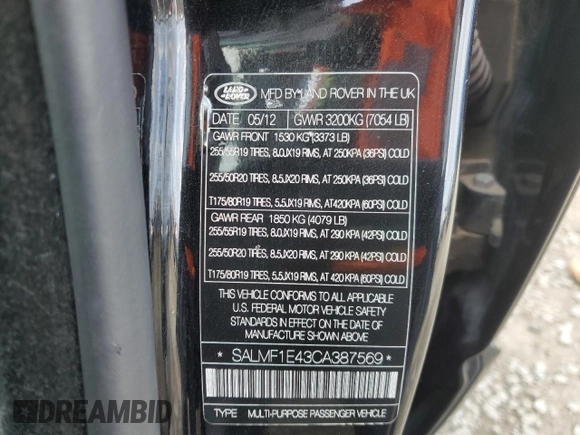 2012 Land Rover Range Rover SC z VIN SALMF1E43CA387569, wystawiony jako Copart lot #51148415 z przebiegiem 127 914 mil mil oraz Czysty tytuł • Clean title. Historia ofert i sprzedaży dostępna na DreamBid. Obrazek 13.
