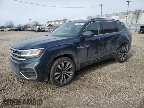 2021 Volkswagen Atlas SEL Premium R-Line with VIN 1V2FR2CA1MC537446, listed as a Copart auction lot 42695215 with 53,537 mi miles and Non repairable. Bid and sale history available at DreamBid. Image 1.