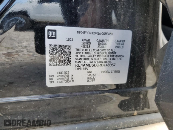 2024 Buick Encore GX Preferred with VIN KL4AMBSL0RB148057, listed as a Copart auction lot 54967605 with 14,888 mi miles and Salvage title. Bid and sale history available at DreamBid. Image 13.