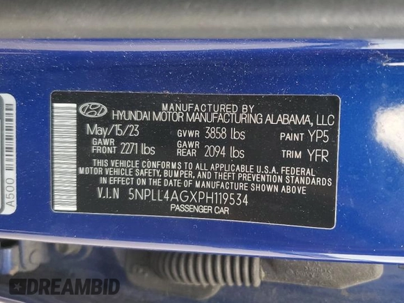 2023 Hyundai Elantra SE with VIN 5NPLL4AGXPH119534, listed as a Copart auction lot 43465045 with 68,128 mi miles and Salvage Title. Bid and sale history available at DreamBid. Image 13.