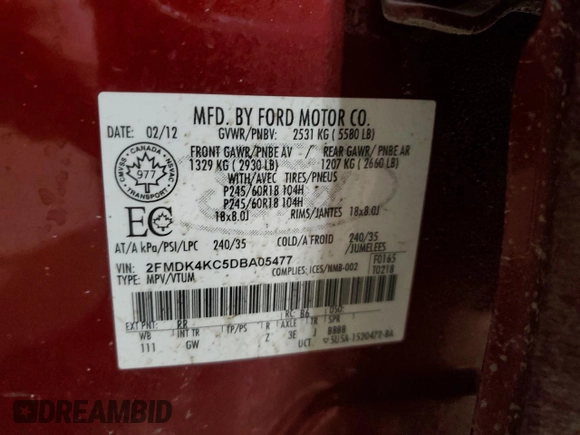 2013 Ford Edge Limited z VIN 2FMDK4KC5DBA05477, wystawiony jako Copart lot #43690945 z przebiegiem 214 919 mil mil oraz Szkoda całkowita • Salvage title. Historia ofert i sprzedaży dostępna na DreamBid. Obrazek 13.