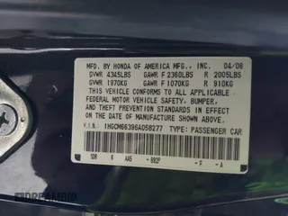 2006 Honda Accord LX с VIN 1HGCM66396A058277, выставлен на аукционе IAAI как лот 42651117 с пробегом 178 621 миль миль и . История ставок и продаж доступна на DreamBid. Изображение 9.