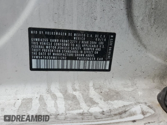 2017 Volkswagen GTI S with VIN 3VW547AU3HM011262, listed as a Copart auction lot 52087165 with 76,054 mi miles and Salvage Title. Bid and sale history available at DreamBid. Image 15.