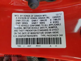2018 Honda Civic EX with VIN 2HGFC2F78JH523816, listed as a Copart auction lot 49461835 with 158,061 mi miles and Salvage Title. Bid and sale history available at DreamBid. Image 12.