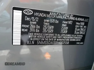 2023 Hyundai Santa Fe Hybrid Limited with VIN 5NMS5DA10PH002558, listed as a Copart auction lot 42257765 with 27,180 mi miles and Salvage Title. Bid and sale history available at carsss.com. Image 14.