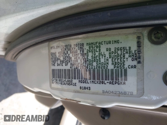 2001 Toyota Avalon XL with VIN 4T1BF28B01U120282, listed as a IAAI auction lot 41763994 with 281,789 mi miles and . Bid and sale history available at DreamBid. Image 9.