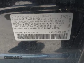 2007 Volkswagen Passat Wolfsburg Edition with VIN WVWAK73C57P156730, listed as a IAAI auction lot 42022370 with 129,504 mi miles and . Bid and sale history available at DreamBid. Image 9.