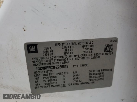 2015 Chevrolet Silverado 1500 LS with VIN 1GCVKPEC3FZ286619, listed as a Copart auction lot 53148765 with 217,253 mi miles and Salvage Title. Bid and sale history available at DreamBid. Image 12.