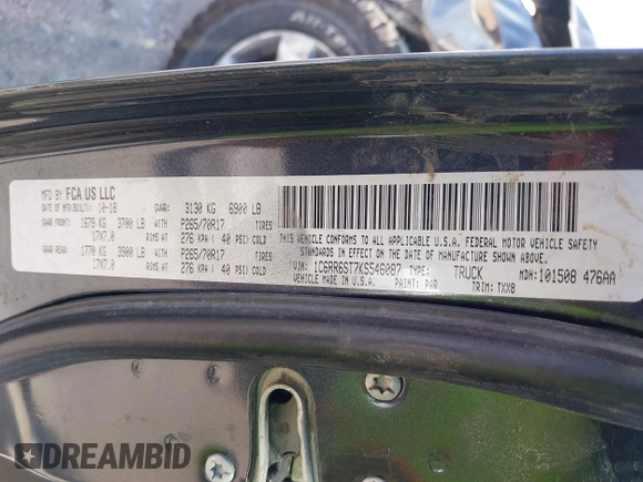 2019 Ram 1500 Tradesman z VIN 1C6RR6ST7KS546087, wystawiony jako IAAI lot #41553722 z przebiegiem Nie podano mil oraz . Historia ofert i sprzedaży dostępna na DreamBid. Obrazek 9.