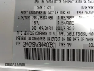 2022 Mazda CX-30 2.5 Turbo with VIN 3MVDMBAY3NM400501, listed as a IAAI auction lot 41840120 with 34,150 mi miles and . Bid and sale history available at carsss.com. Image 9.