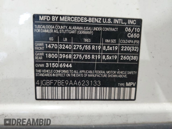 2010 Mercedes-Benz GL-Class GL 450 with VIN 4JGBF7BE9AA623133, listed as a Copart auction lot 75723614 with 212,851 mi miles and Salvage Title. Bid and sale history available at carsss.com. Image 13.