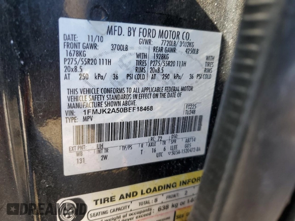 2011 Ford Expedition Max Limited with VIN 1FMJK2A50BEF18468, listed as a Copart auction lot 43117415 with 153,805 mi miles and Clean title. Bid and sale history available at DreamBid. Image 12.