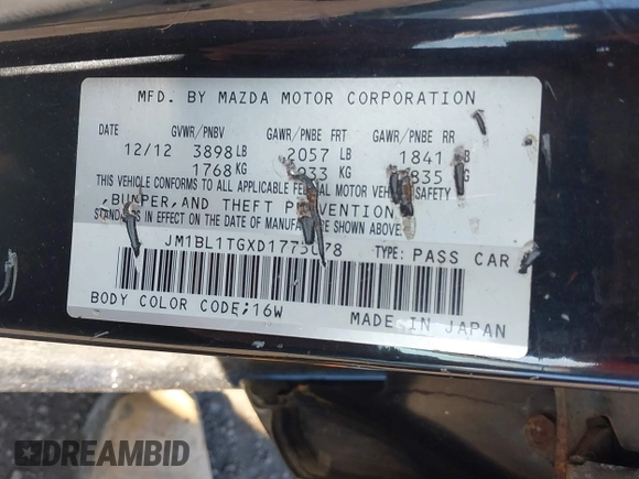 2013 Mazda 3 i SV with VIN JM1BL1TGXD1775078, listed as a IAAI auction lot 42212618 with 150,205 mi miles and . Bid and sale history available at DreamBid. Image 9.