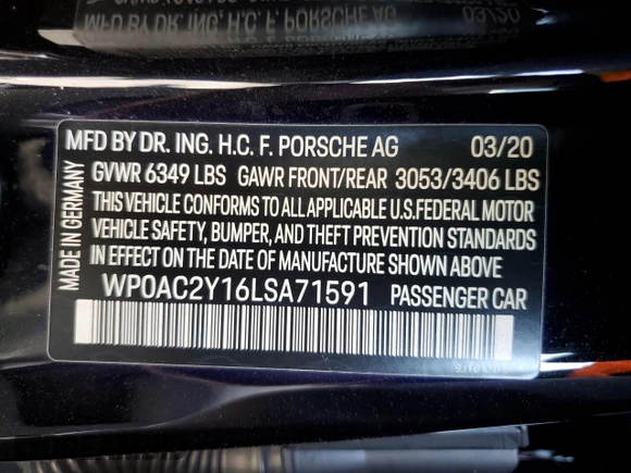 2020 Porsche Taycan Turbo with VIN WP0AC2Y16LSA71591, listed as a Copart auction lot 46949625 with 36,178 mi miles and Salvage title. Bid and sale history available at DreamBid. Image 12.