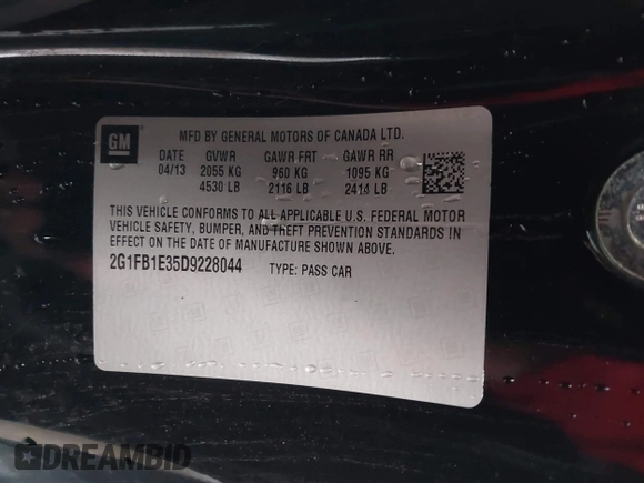 2013 Chevrolet Camaro LT with VIN 2G1FB1E35D9228044, listed as a IAAI auction lot 38902272 with 113,692 mi miles and . Bid and sale history available at DreamBid. Image 9.