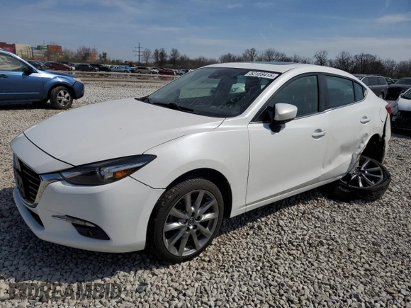 2018 Mazda 3 Grand Touring with VIN 3MZBN1W30JM165253, listed as a Copart auction lot 52159415 with 73,776 mi miles and Salvage Title. Bid and sale history available at DreamBid. Image 1.