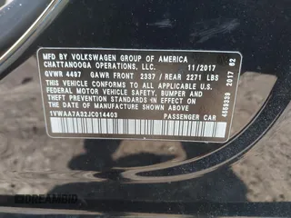 2018 Volkswagen Passat 2.0T S with VIN 1VWAA7A32JC014403, listed as a IAAI auction lot 41629549 with 66,245 mi miles. Bid and sale history available at carsss.com. Image 9.