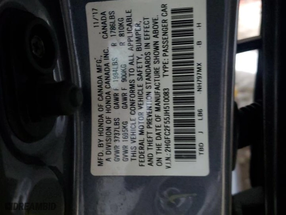 2018 Honda Civic Sedan LX with VIN 2HGFC2F55JH510083, listed as a Copart auction lot 44563025 with 74,661 mi miles and Salvage Title. Bid and sale history available at carsss.com. Image 12.