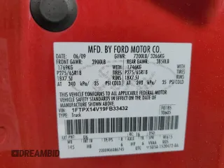 2009 Ford F-150 XL with VIN 1FTPX14V19FB33432, listed as a Copart auction lot 60972005 with 118,904 mi miles and Clean title. Bid and sale history available at DreamBid. Image 12.