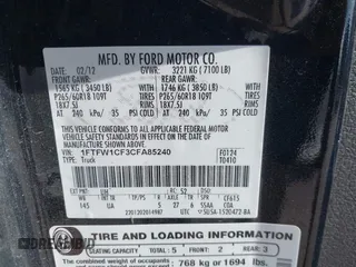 2012 Ford F-150 XL with VIN 1FTFW1CF3CFA85240, listed as a IAAI auction lot 41809630 with 220,199 mi miles. Bid and sale history available at carsss.com. Image 9.
