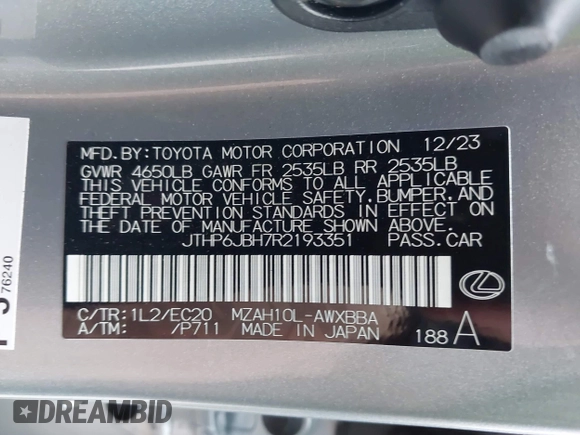 2024 Lexus UX 250h Premium z VIN JTHP6JBH7R2193351, wystawiony jako IAAI lot #42172680 z przebiegiem 10 072 mil mil oraz . Historia ofert i sprzedaży dostępna na DreamBid. Obrazek 9.