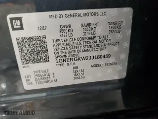 2018 Chevrolet Traverse LT Cloth with VIN 1GNERGKW2JJ180459, listed as a Copart auction lot 52511525 with 107,238 mi miles and Clean Title. Bid and sale history available at carsss.com. Image 13.